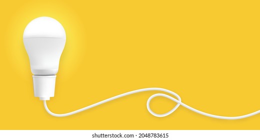 Led light bulb with cable on yellow background in vector format, concept idea