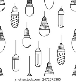 Led Light bulb doodles seamless pattern wallpaper background