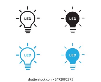 Led light bulb icon black and white vector outline sign