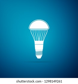 LED light bulb icon isolated on blue background. Economical LED illuminated lightbulb. Save energy lamp. Flat design. Vector Illustration