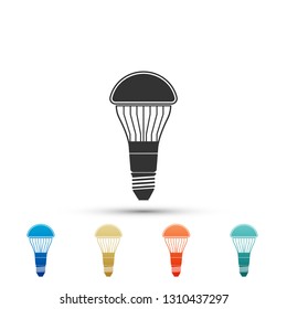 LED light bulb icon isolated on white background. Economical LED illuminated lightbulb. Save energy lamp. Set elements in color icons. Vector Illustration