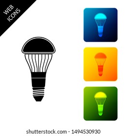 LED light bulb icon isolated. Economical LED illuminated lightbulb. Save energy lamp. Set icons colorful square buttons. Vector Illustration