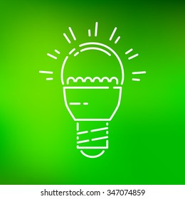 LED light bulb icon. Low energy lightbulb sign. Thin line icon on green background. Vector illustration.
