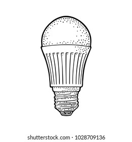 LED light bulb lamp. Vector vintage black engraving illustration on white background. Hand drawn design element for label and poster