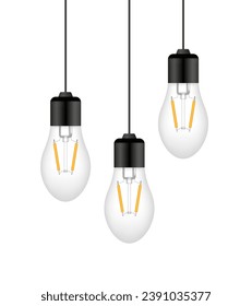 Led light bulb. Three turned off LED lamps on a white background. Vector realistic clipart.