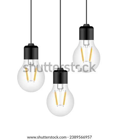 Led light bulb. Three turned off LED lamps on a white background. Vector realistic clipart.
