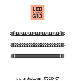 LED light bulbs with G13 base, vector silhouette icon set on white background