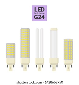 LED light bulbs with G24 base, vector colorful icon set on white background