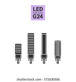 LED light bulbs with G24 base, vector silhouette icon set on white background