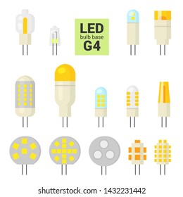 LED light bulbs with G4 base, vector colorful icon set on white background
