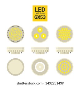 LED light bulbs with GX53 base, vector colorful icon set on white background