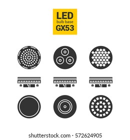 LED light bulbs with GX53 base, vector silhouette icon set on white background