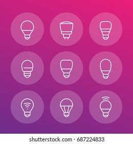 led light bulbs icons, linear