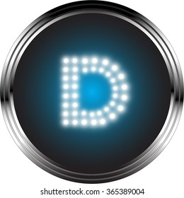 LED light, Capital letter D button, Vector illustration