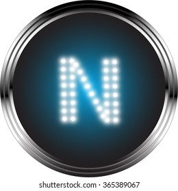 LED light, Capital letter N button, Vector illustration
