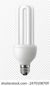 Bombilla de ahorro de energía de diodo emisor de luz led, bombilla de luz económica, aislado sobre fondo transparente, ilustración realista de Vector 3d. Ahorro de energía y diseño de temas ecológicos