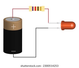 LED or light emitting diode and Resistor in series, connected to a  cell. a simple led circuit concept