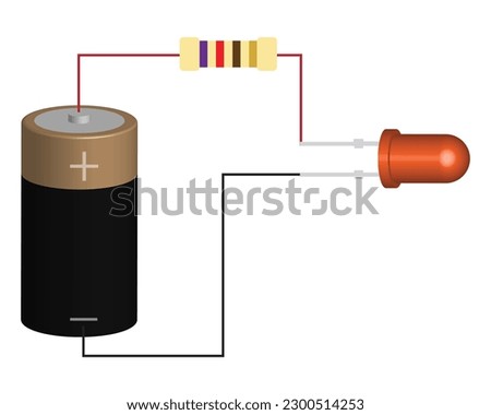 LED or light emitting diode and Resistor in series, connected to a  cell. a simple led circuit concept