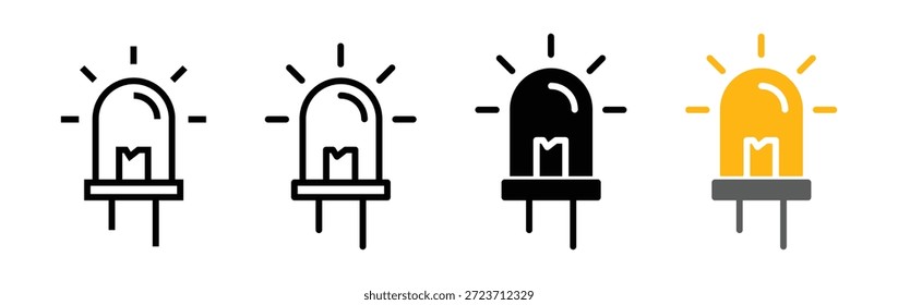 Conjunto de iconos de luz led con símbolos de diodos emisores de luz que representan la iluminación, el componente electrónico, la iluminación de bajo consumo y el concepto de indicador de tecnología