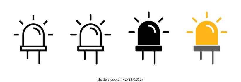 Conjunto de iconos de luz led con símbolos de lámpara que representan el Estado de iluminación, indicador de diodo emisor de luz, señal electrónica y concepto de iluminación de bajo consumo