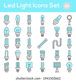 LED Light Icons Set In Cyan And Gray Color.