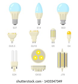 LED light lamp bulbs vector colorful icon set on white background