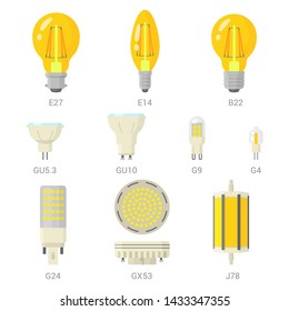 LED light lamp bulbs vector colorful icon set on white background