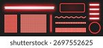 Led light lamp set, bright 3d long neon luminescence light lamp, fluorescent bars with glow effect, dot matrix panels and strip on transparent background, red led light ribbons collection