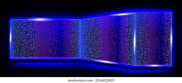 Led light screen concert or show background. Board wall stage with monitor glow tv pixel texture pattern. Digital television technology lcd projection studio for cinema or disco club performance.