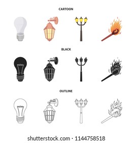 LED light, street lamp, match.Light source set collection icons in cartoon,black,outline style vector symbol stock illustration web.
