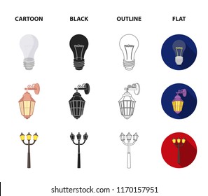 LED light, street lamp, match.Light source set collection icons in cartoon,black,outline,flat style vector symbol stock illustration web.
