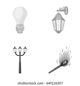 LED light, street lamp, match.Light source set collection icons in monochrome style vector symbol stock illustration web.