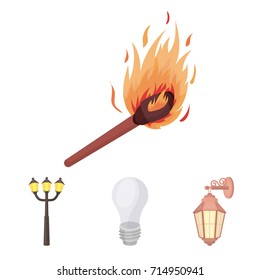 LED light, street lamp, match.Light source set collection icons in cartoon style vector symbol stock illustration web.