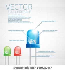 Led lights of various colors, infographics.
