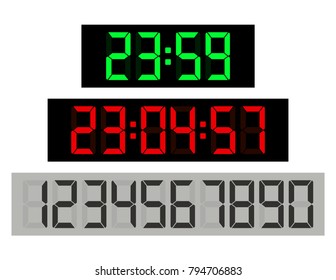 Led number editable display. Black background green clock digits, Red digits and numbers set