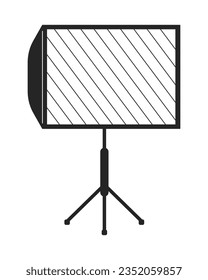 LED panel on tripod flat monochrome isolated vector object. Light equipment for photo studio. Editable black and white line art drawing. Simple outline spot illustration for web graphic design