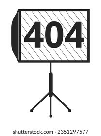 LED panels with tripod black white error 404 flash message. Photo studio equipment. Monochrome empty state ui design. Page not found popup cartoon image. Vector flat outline illustration concept
