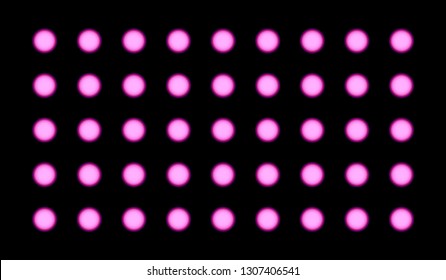 The LED  pink light sign is a circle on a black background. Studio room background.