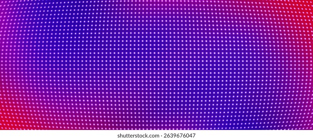 Led pixel screen display with bright pink and purple dots forming digital wall background. Futuristic technology pattern for video walls, presentations or electronic advertising. Tv display panel