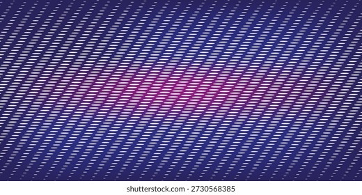 Led pixel screen display with bright blue and purple dots forming digital wall background. Futuristic technology pattern for video walls, presentations or electronic advertising. Tv display panel