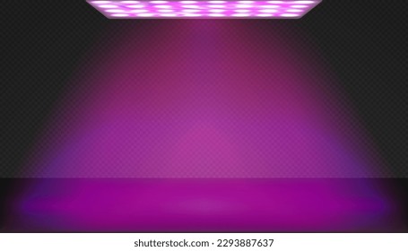 Led red and blue spectrum square phytolamp for indoor plant growing above countertop or sill. Pink uv light. Modern agro equipment for illumination in commercial greenhouse or home gardening