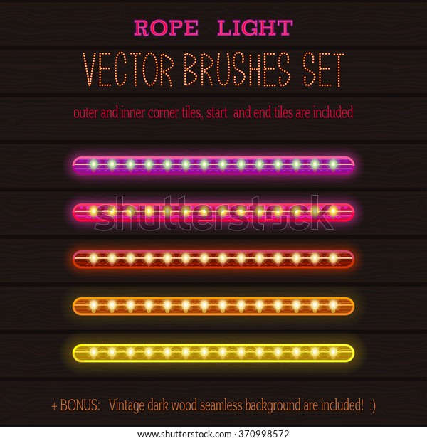 LED Rope Lights style vector pattern\
brushes set  with outer and inner corner tiles, end and start\
tiles, are located in the Brush panel of this EPS\
file.\
