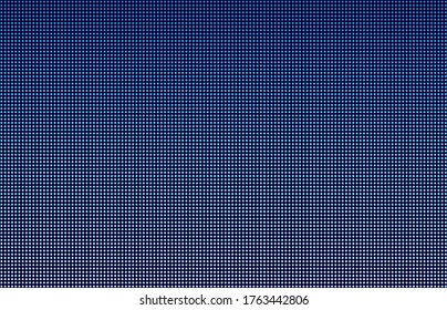 LED screen gradient background, blue monitor dots. Close-up of the macrotexture of the display. Modern technology concept, RGB television backdrop. Vector illustration.