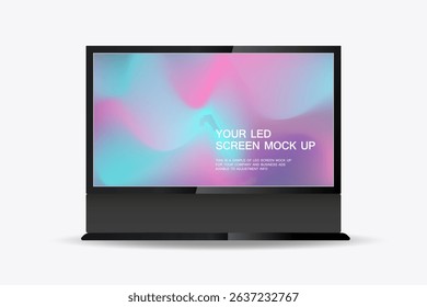 The LED screen mock-up features a clean, straightforward layout with bold text -YOUR LED SCREEN MOCK UP against a plain background, emphasizing simplicity and clarity. vector