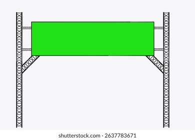 LED screen is mounted on a sturdy truss frame, ideal for concerts, festivals, or public announcements., Digital Grenn screen LED technology for realistic hanging screen