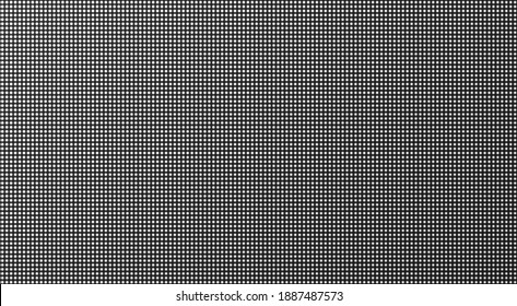 Led screen. Pixel texture. Lcd monitor with dots. TV background. Digital display. Electronic diode effect. Vector illustration. Black white television videowall. Projector grid template with bulbs