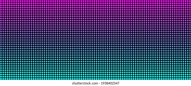 Led screen. Pixel TV texture. Digital display with points. Lcd monitor. Pink purple green television videowall. Projector template. Electronic diode effect. Vector illustration. Horizontal background. - Shutterstock ID 1938402547