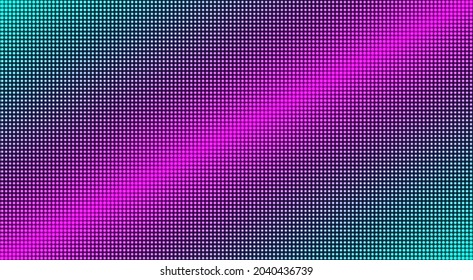 Led screen. Television texture. Lcd monitor. Pixel background. Digital display. Purple pink blue TV videowall. Projector grid template with points. Electronic diode effect. Vector illustration.
