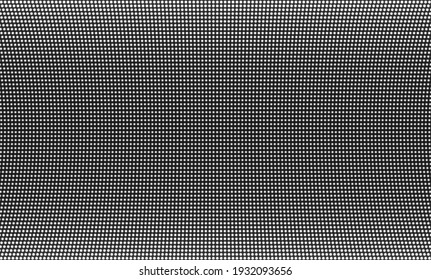 Led screen texture. Lcd display with points. TV pixeled background. Electronic diode effect. Monochrome television videowall. Analog digital monitor. Projector grid template. Vector illustration.