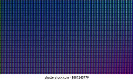 Led screen texture. Lcd monitor. Analog digital display. Electronic diode effect. Vector illustration. Color television videowall. Projector grid template. Pixeled background.